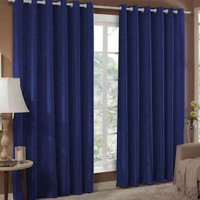 Cortina Jacquard 4,00X2,80 Azul Ilhós Quadrado Cromado