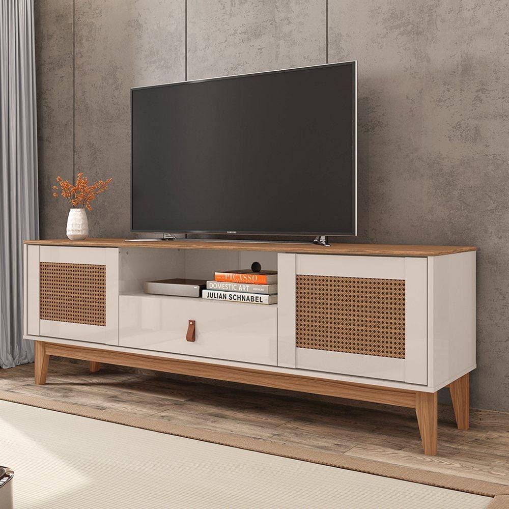 Rack 2 Portas 1 Gaveta 160cm Esmeralda Versátile Casa D Off White/Noce