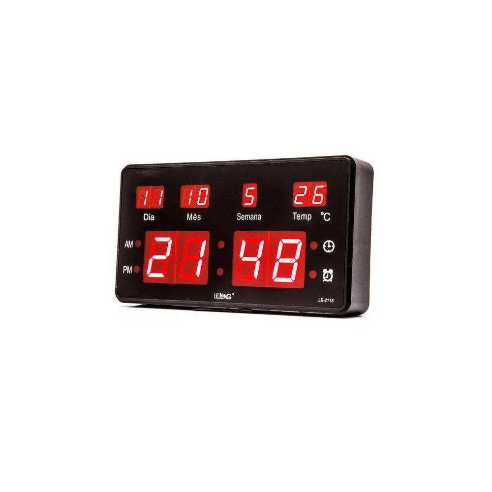 Relógio De Parede Mesa Data Calendário Digital Led 20Cm