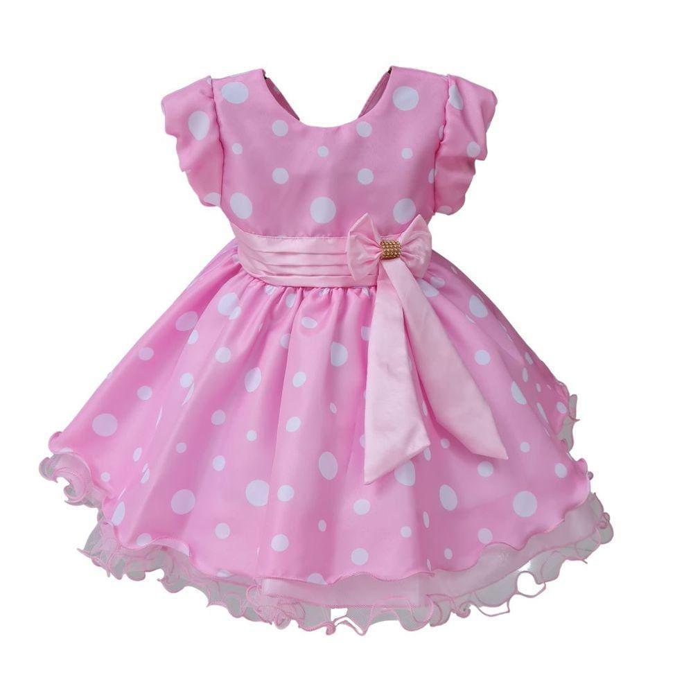 Vestido Infantil Minnie Rosa Bolinha Tema Festa Confortável