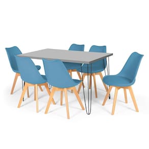 Conjunto Mesa de Jantar Hairpin 130x80 Volpi com 6 Cadeiras Eiffel Leda - Turquesa