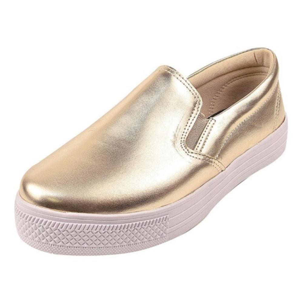 Tênis Slip On Feminino Metalizado Liso Conforto Casual