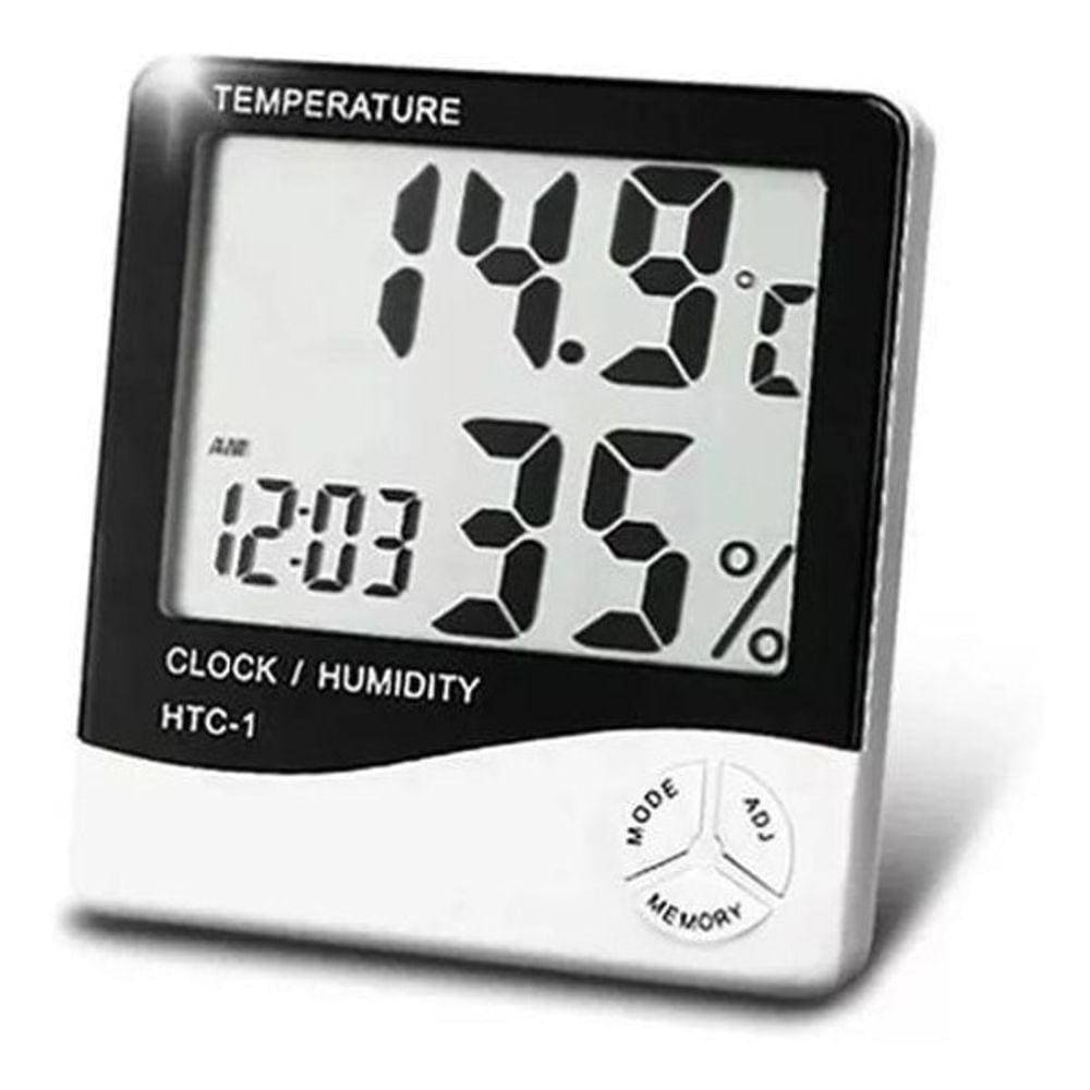 Termo Higrômetro Medidor Temperatura Umidade Relógio Digital