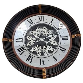 Relógio De Parede Moldura Couro Corda Francês Espelho 77 Cm
