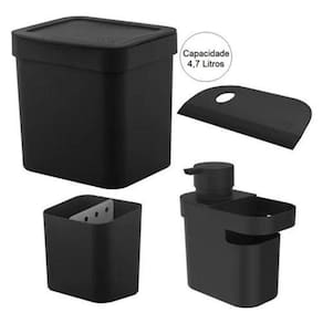 Kit Pia Lixeira Porta Detergente Escorredor Talheres Rodinho