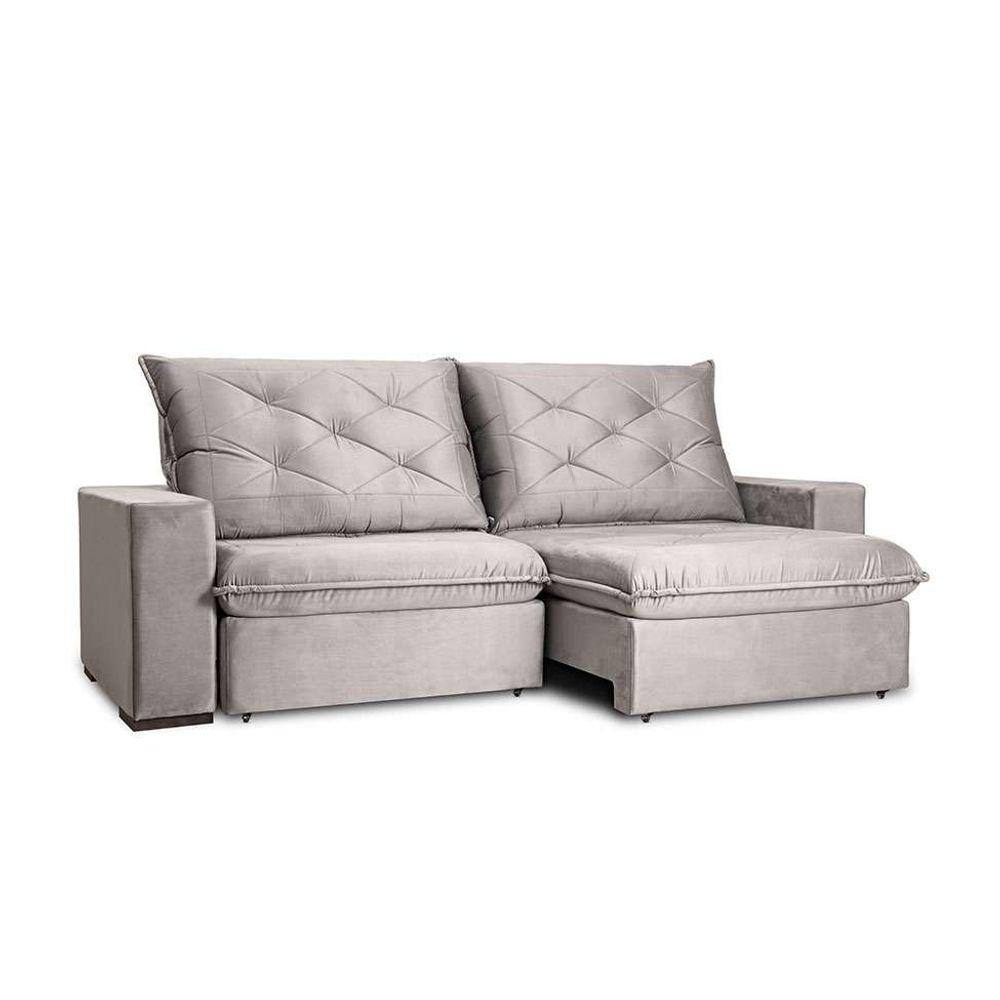 sofá 5 lugares retrátil e reclinável living premier veludo cinza 290 cm