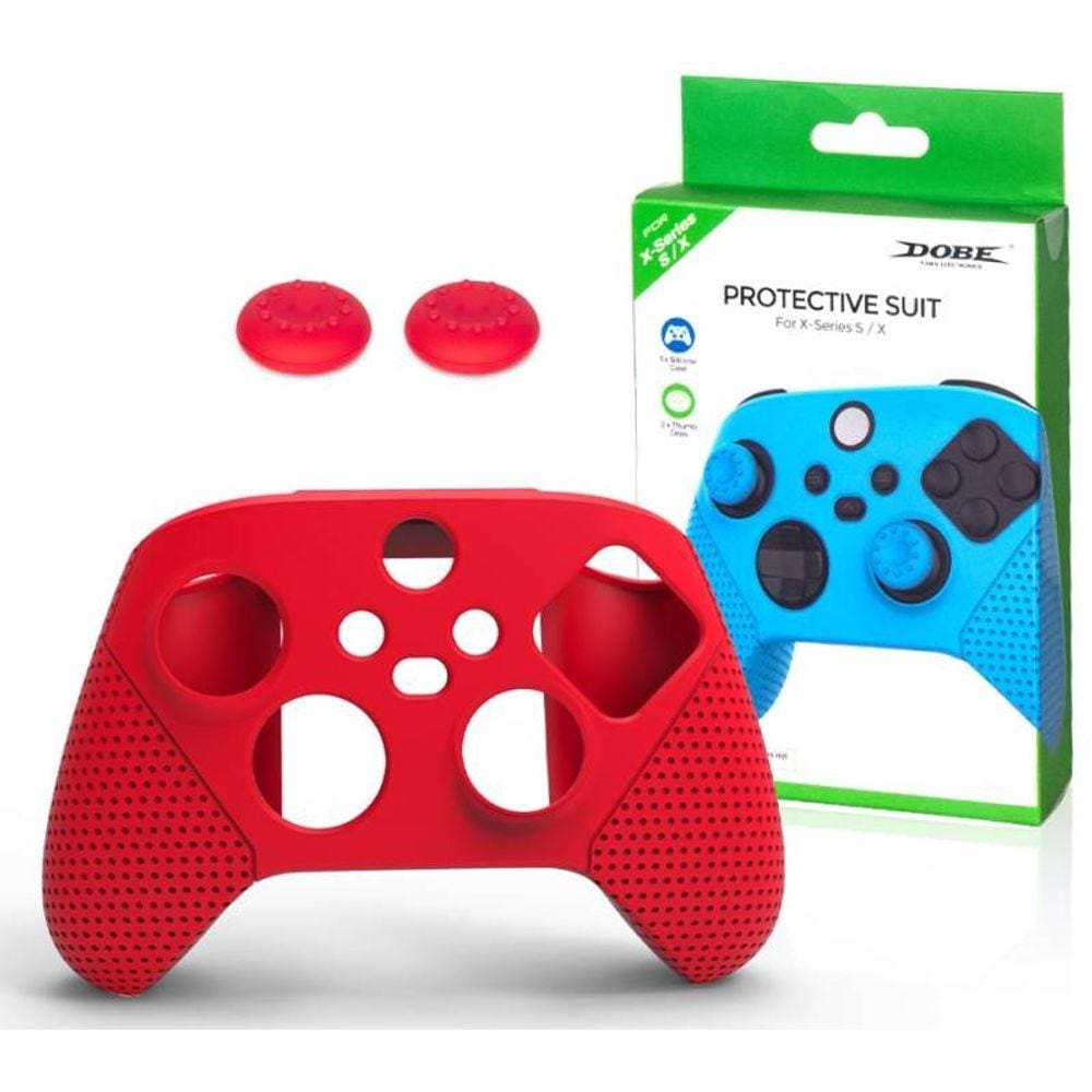 Capa Case Silicone Protetor Para Controle Xbox One Xbox Series + 2 Grip - Vermelho
