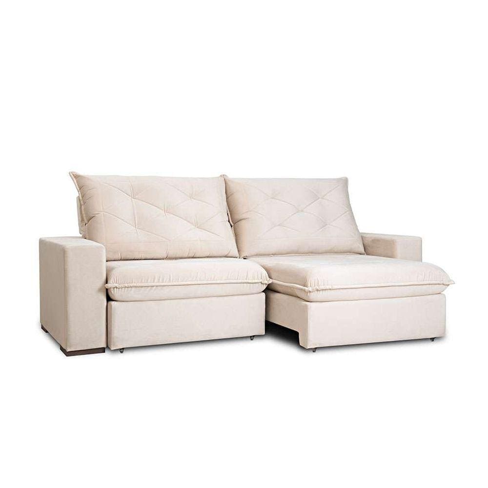 sofá 4 lugares retrátil e reclinável living premier veludo marfim 250 cm