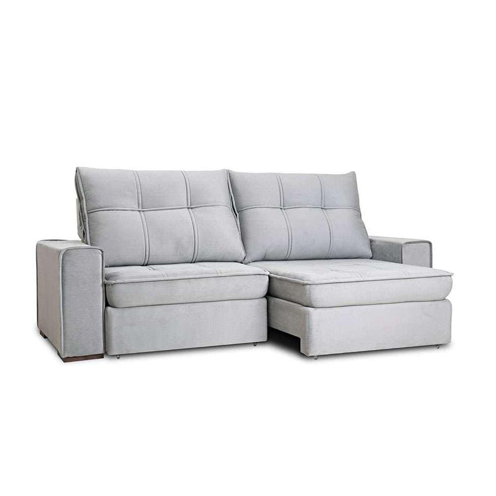 sofá 3 lugares retrátil e reclinável living versalhes veludo cinza 230 cm