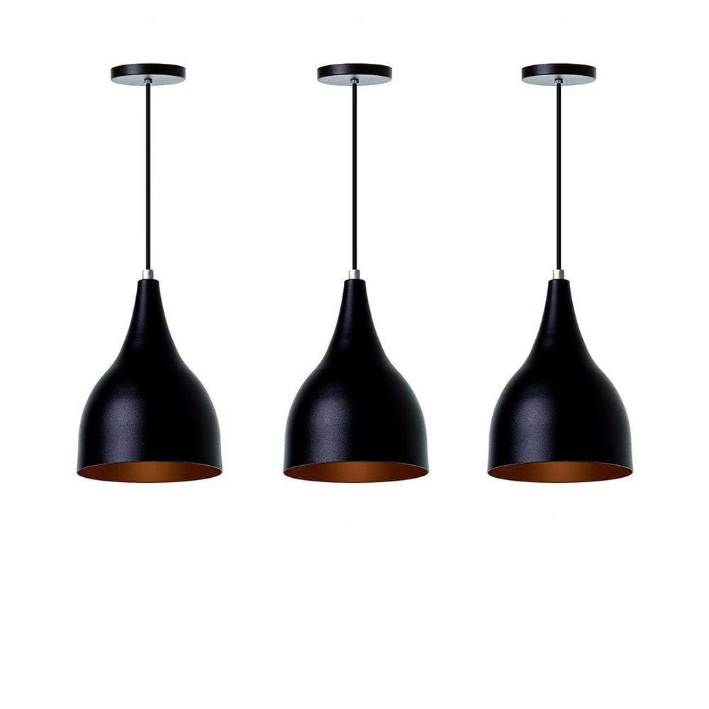 Kit 3 Lustre Pendente Gota Preto Alumínio Decorações