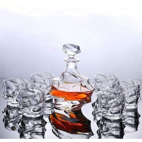 Garrafa Decanter Vidro Whisky Licor 900Ml +6 Copos Superluxo