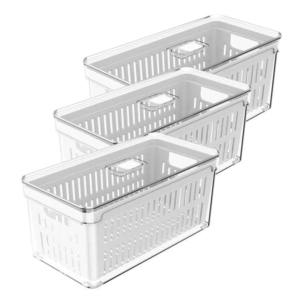 3 Organizadores De Geladeira Com Escorredor 5L Clear Fresh