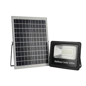 Refletor Holofote Ultra Led Solar 200W 6000K + Placa Solar
