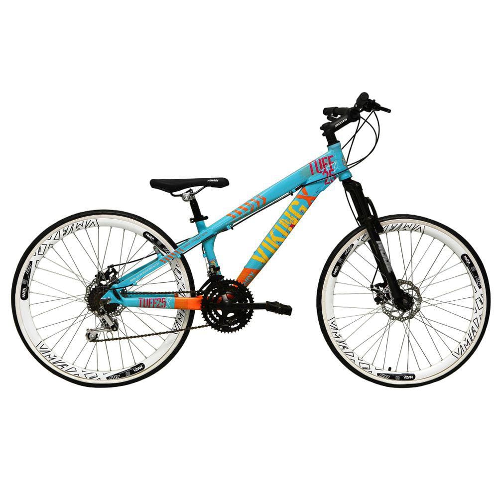Bicicleta Aro 26 Vikingx Tuff 21v Alumínio Freio Hidráulico a Disco Aros Vmaxx Branco - Azul/Laranja