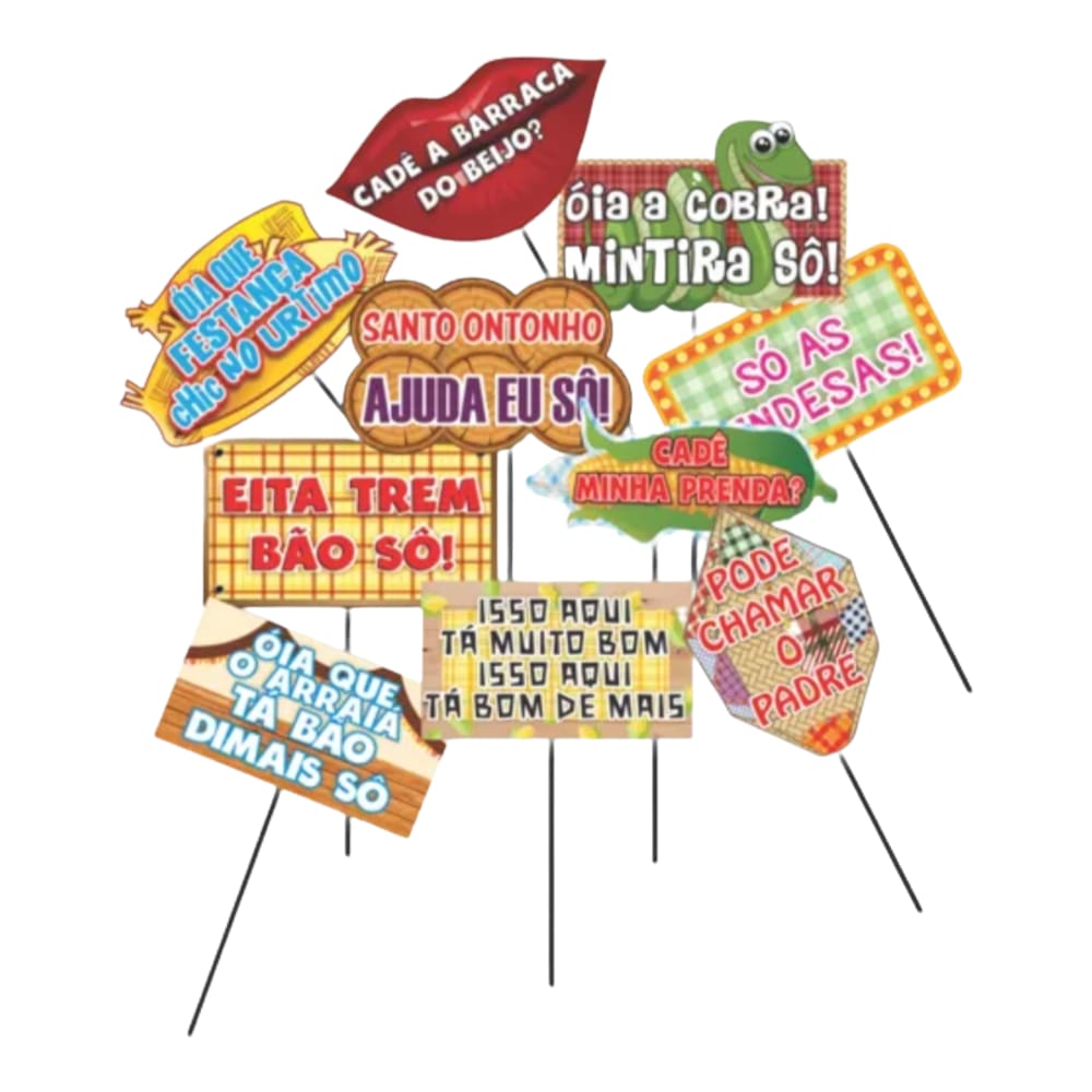 Placa Divertida Festa Junina Kit Com 10 Unidades Decoração São João Plaquinhas Fotos Selfies