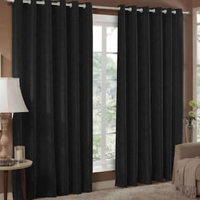 Cortina Jacquard 6,00X2,50 Preto Ilhós Quadrado Cromado