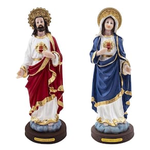 Kit Imagem Sagrado Coração De Jesus E Maria Resina 23 Cm
