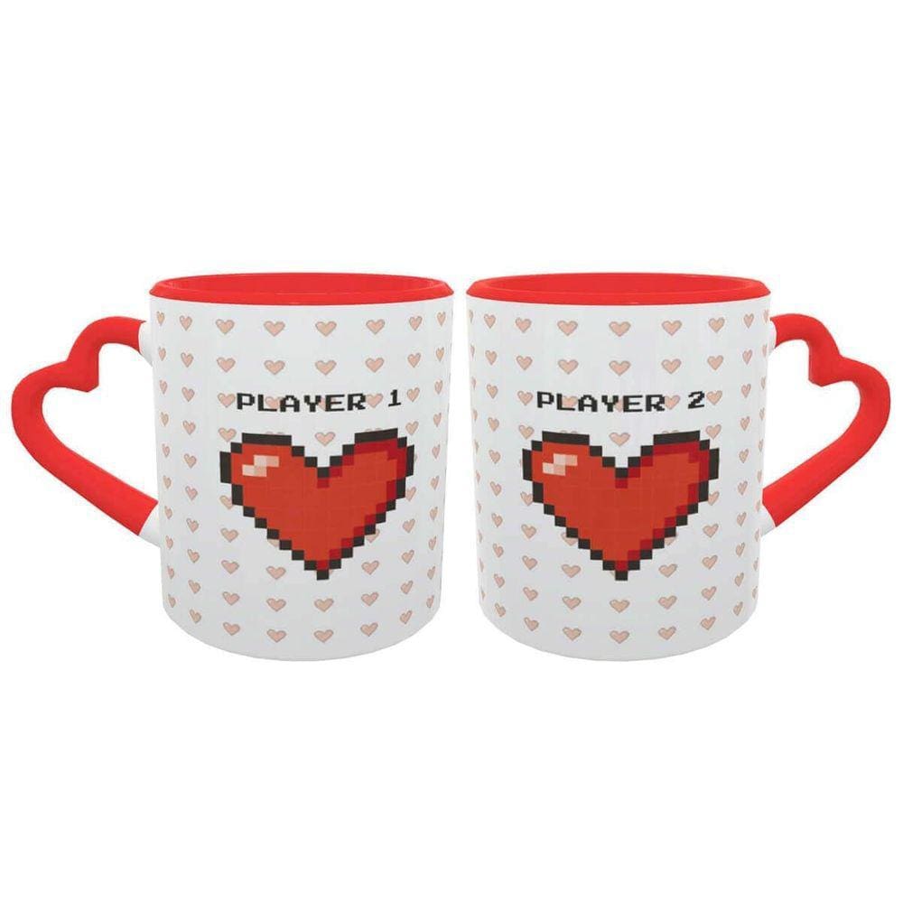 Caneca Casal Coração Pixel Player 1 E 2 Dia Dos Namorados
