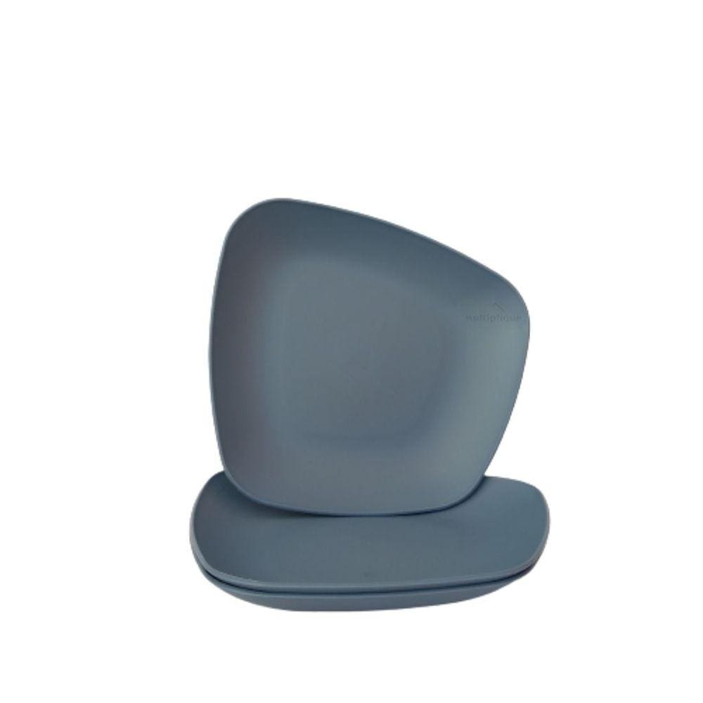 Kit 03 Pratos Plastico Duro Resistente Sobremesa Azul