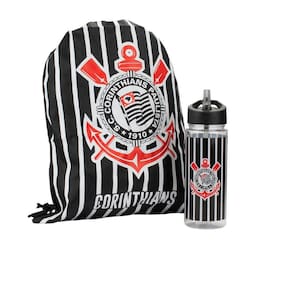 Garrafa Corinthians 450ml Plástica com Mochila Tipo Saco EAS026-1