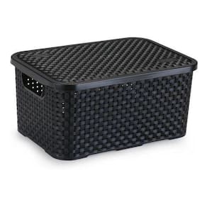 Cesto Eco Organizador Rattan Com Tampa Preto G