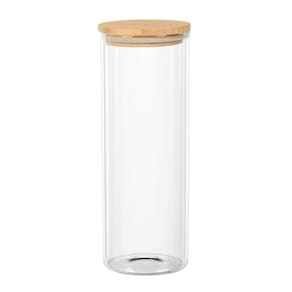 Porta Mantimento Redondo Em Vidro Com Tampa De Bambu 1,8L