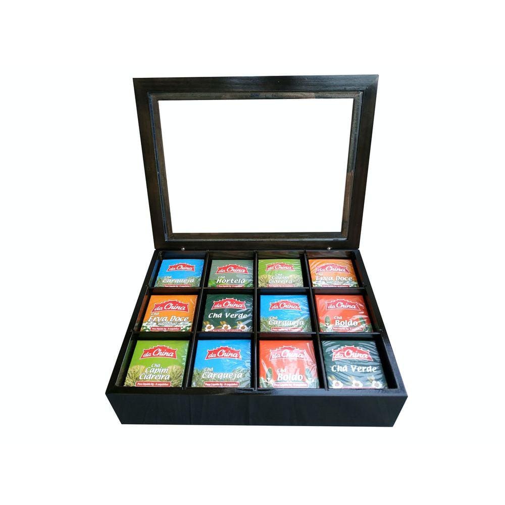 Caixa Para 12 Chás Madeira Ébano
