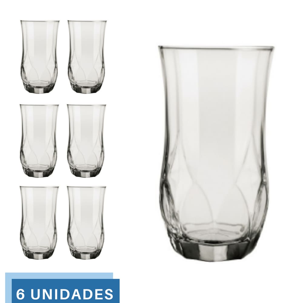 8 Copos Ópera Vidro Transparente Redondo 360ml Durável Nadir