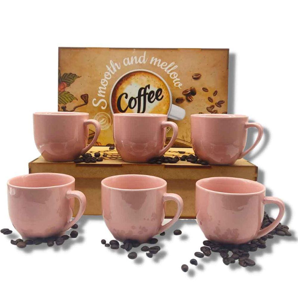 Jogo Com 6 Xicaras Para Café 170ml Porcelana Caixa Mdf Com Tampa Bandeja