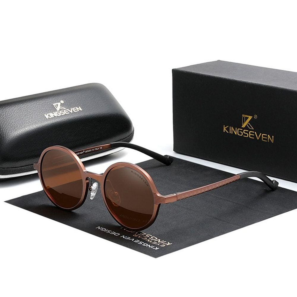 Óculos de Sol Masculino Redondo Steampunk Kingseven Polarizados