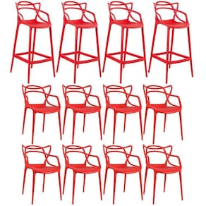Kit 8 Cadeiras + 4 Banquetas Altas Masters Allegra Vermelho