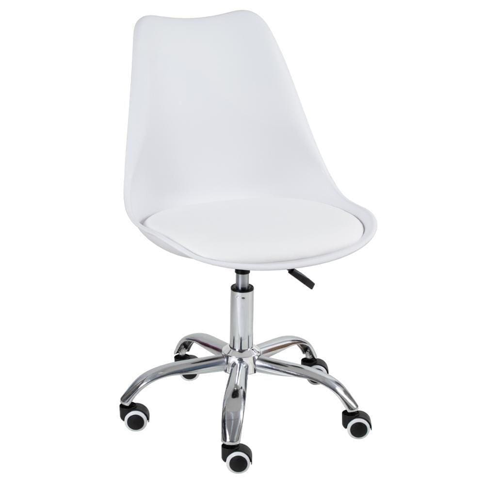 Cadeira Com Rodízios Tulipa Office Escritório Branco Branco