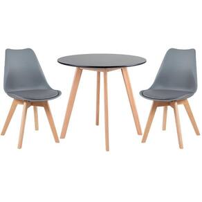 Mesa Redonda 80cm Preto + 2 Cadeiras Cinza Escuro
