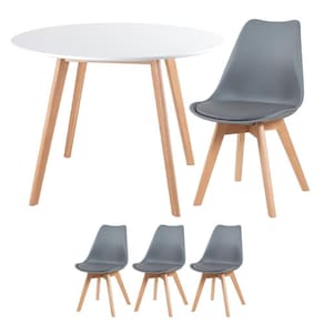 Mesa Redonda 100cm Branco + 3 Cadeiras Cinza Escuro
