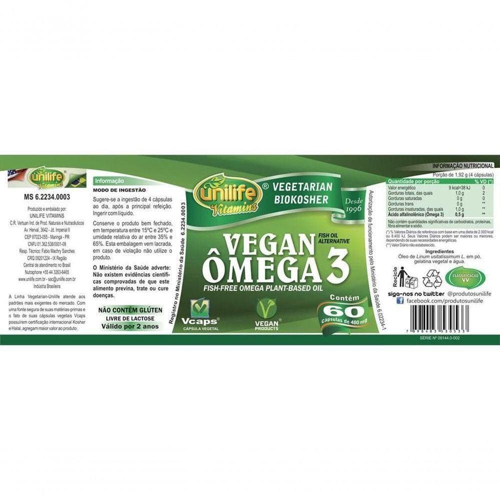 Ômega 3 Vegetal 60 Cápsulas Unilife