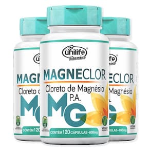 Kit 3 Cloreto De Magnésio P.A Magneclor Unilife 120 Cápsulas