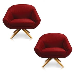 Kit 02 Poltronas Veludo Bordado Bordo Base Madeira