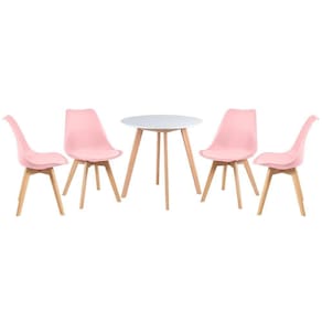 Mesa De Jantar Redonda 70 Cm Branco + 4 Cadeiras Rosa Claro