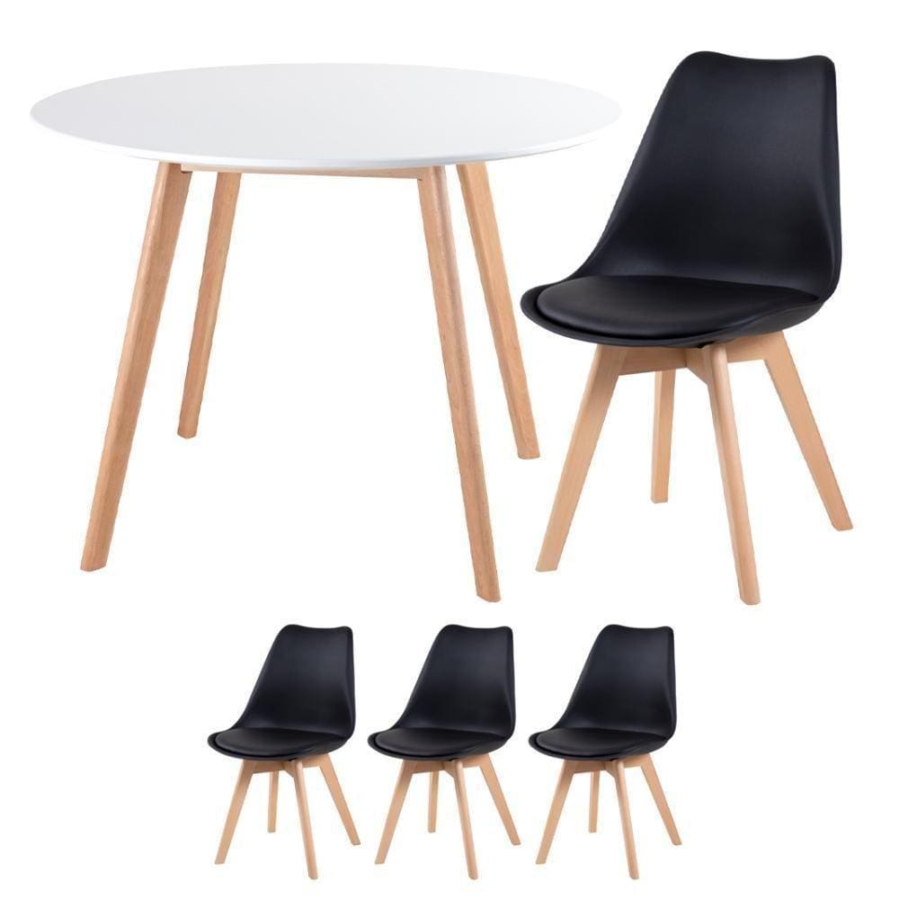 Mesa Redonda 100 Cm Branco + 3 Cadeiras Leda Preto Mesa Branco Com Cadeiras Preto