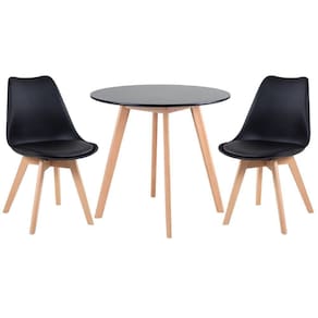Mesa Redonda 80 Cm Preto + 2 Cadeiras Leda Preto Mesa Preto Com Cadeiras Preto