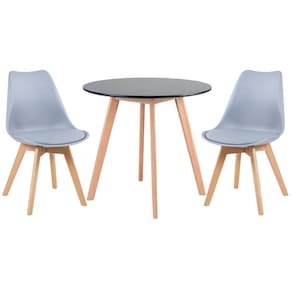 Mesa Redonda 80cm Preto + 2 Cadeiras Cinza Claro