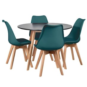 Mesa Redonda 100cm Preto + 4 Cadeiras Verde Escuro