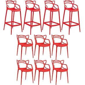 Kit 6 Cadeiras + 4 Banquetas Altas Masters Allegra Vermelho