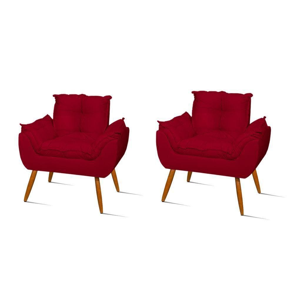 Kit 02 Poltronas Decor. Opala Pés Palito Sala vermelho