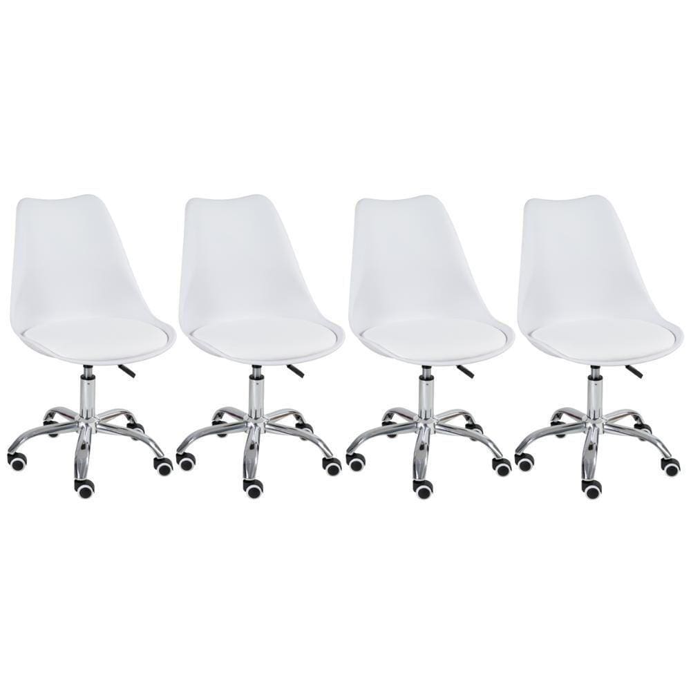 Kit 4 Cadeiras Com Rodízios Tulipa Office Branco
