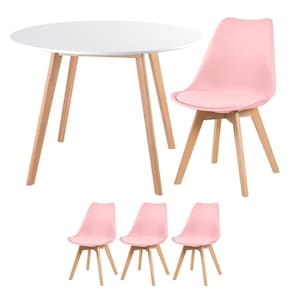 Mesa Redonda 100 Cm Branco + 3 Cadeiras Leda Rosa Claro Mesa Branco Com Cadeiras Rosa Claro