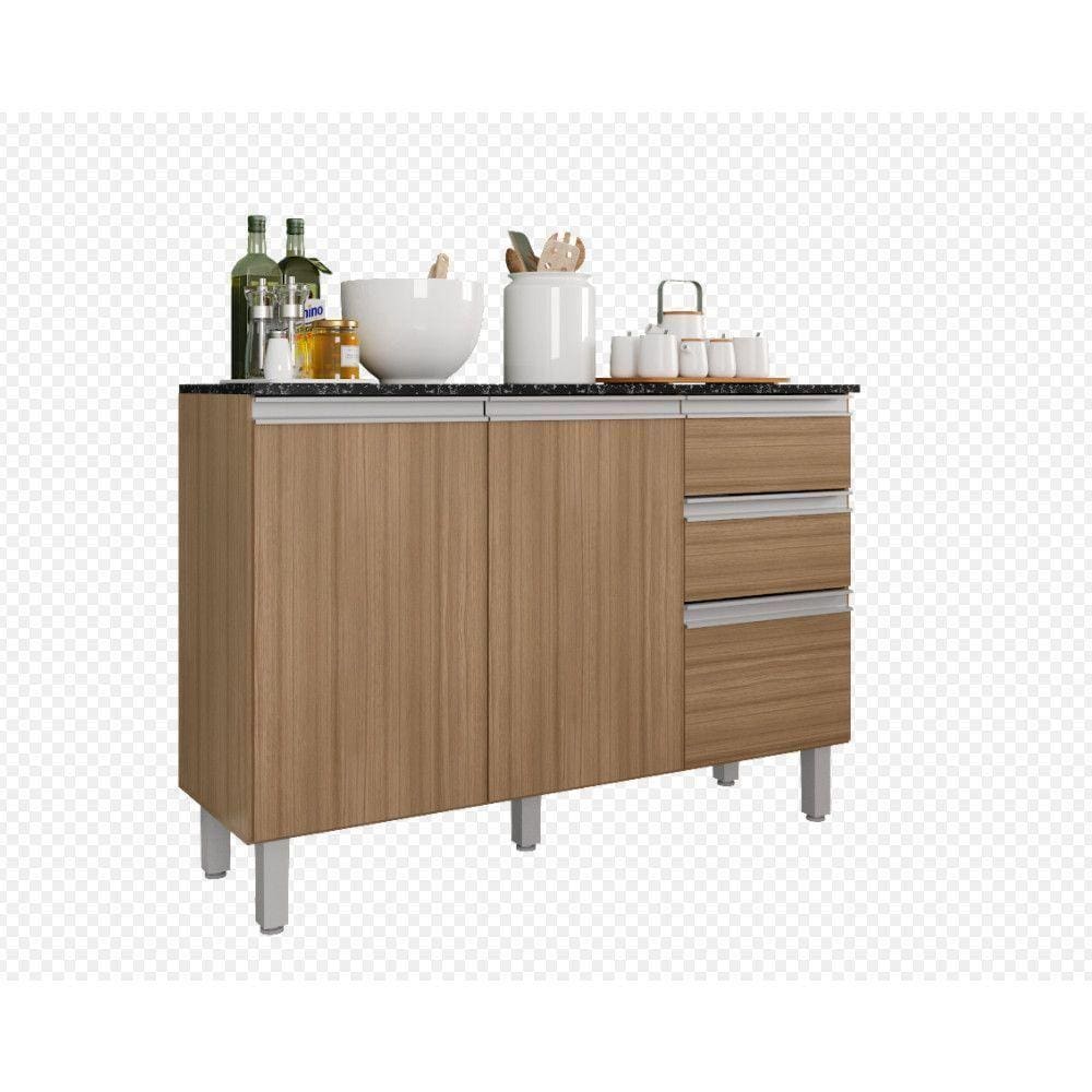Balcão Com Tampo 120 Cm 3 Portas 2 Gavetas Paris Carvalho