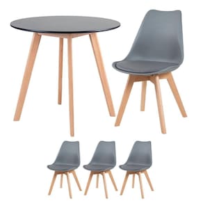 Mesa Redonda 80cm Preto + 3 Cadeiras Cinza Escuro