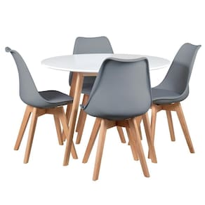 Mesa Redonda 100cm Branco + 4 Cadeiras Cinza Escuro