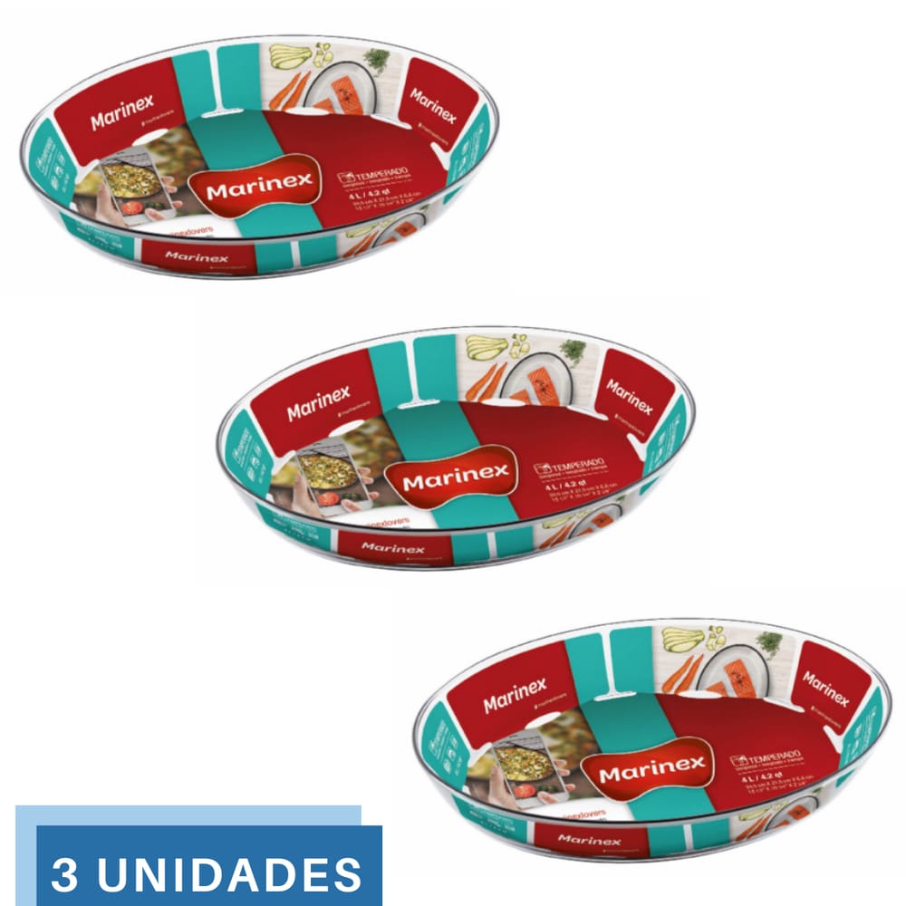 3 Assadeira Oval Vidro 4L Assados Carnes Sobremesas Marinex
